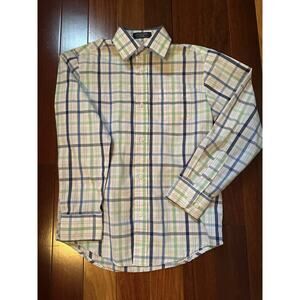 Izod Boys Blue Green Cream Button Up Size 10